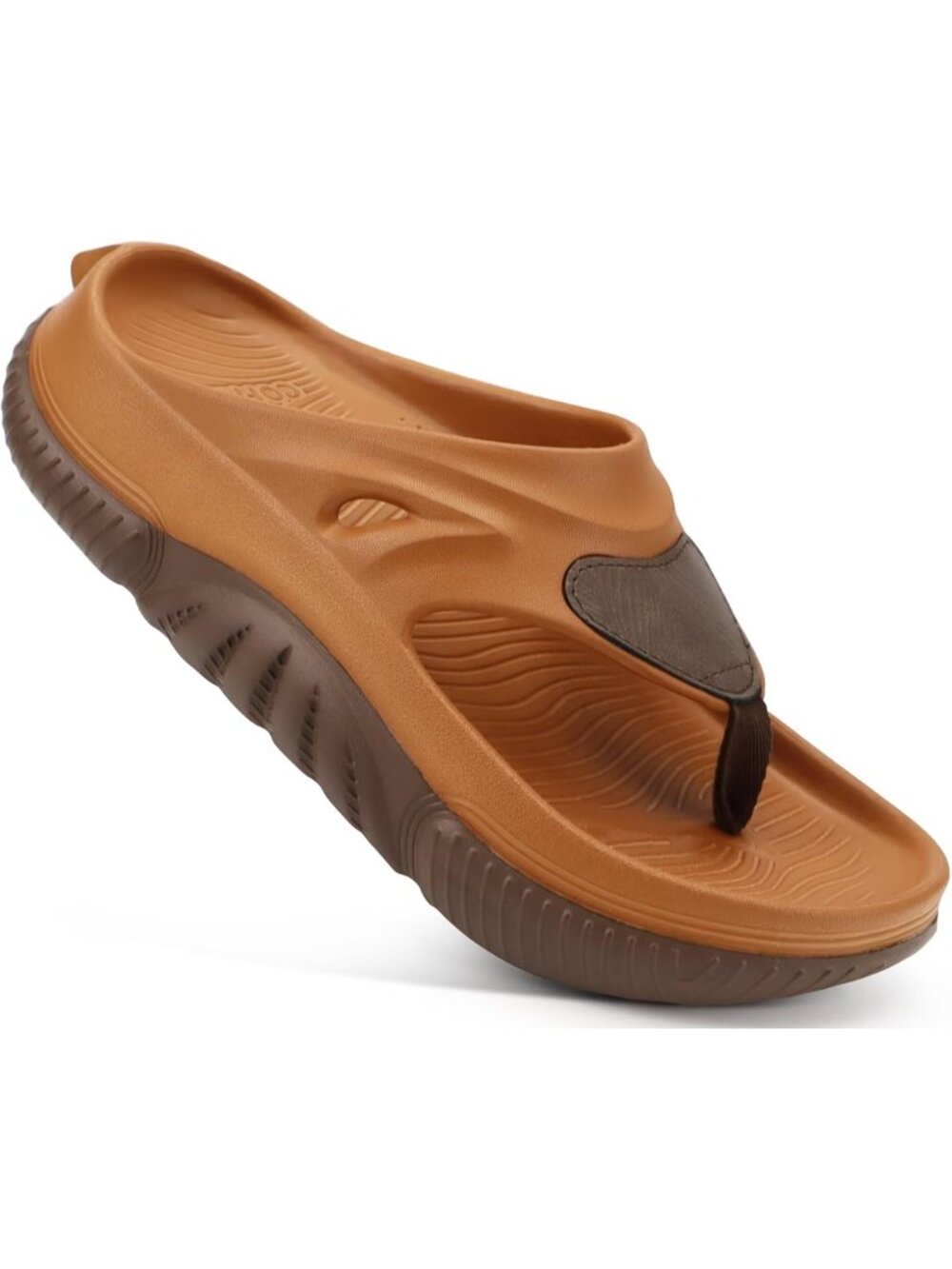 Men's Khaki Brown Orthopedic Footbed Flip Flops Fabric Toe Post Beach Sandals